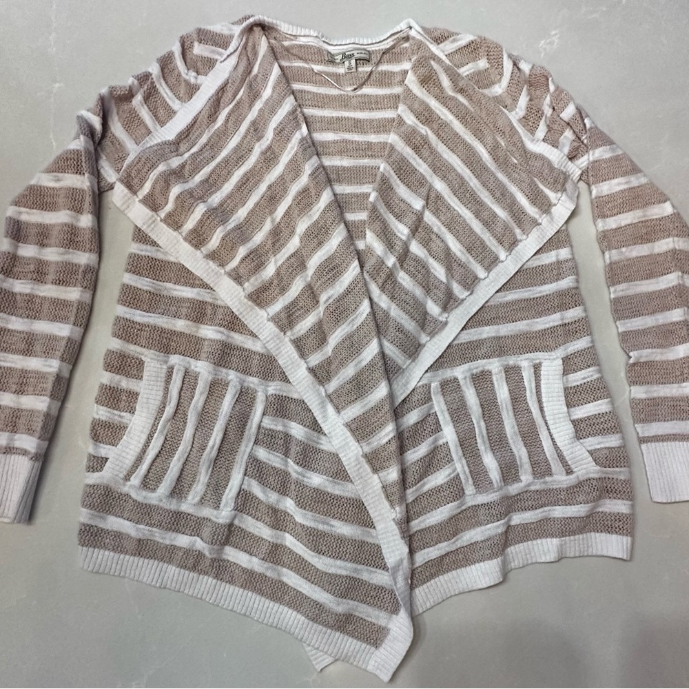 Bass Striped Open Front Cardigan Sweater with Pockets, Small